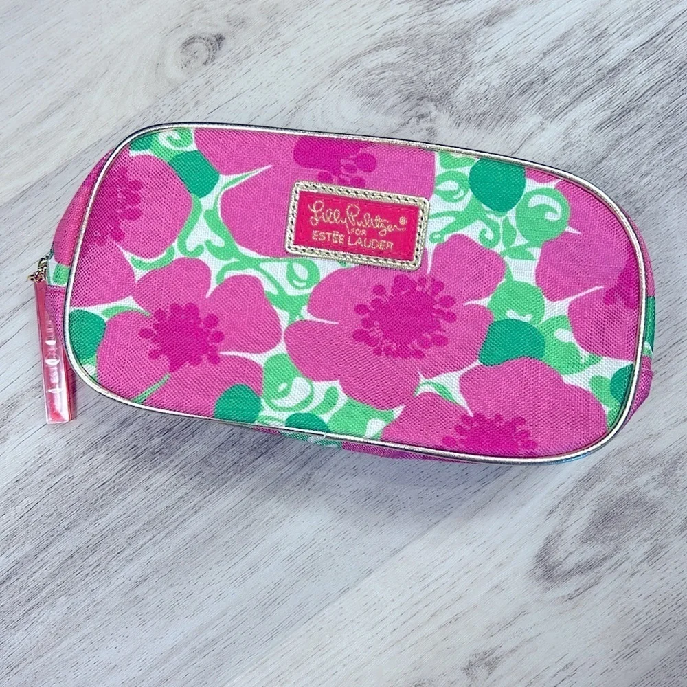 Lilly Pulitzer for Estée Lauder Pink &‎ Green Tropical Floral Print Cosmetic Bag